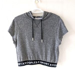 The Kooples Grey Logo Hooded Cropped Sweatshirt